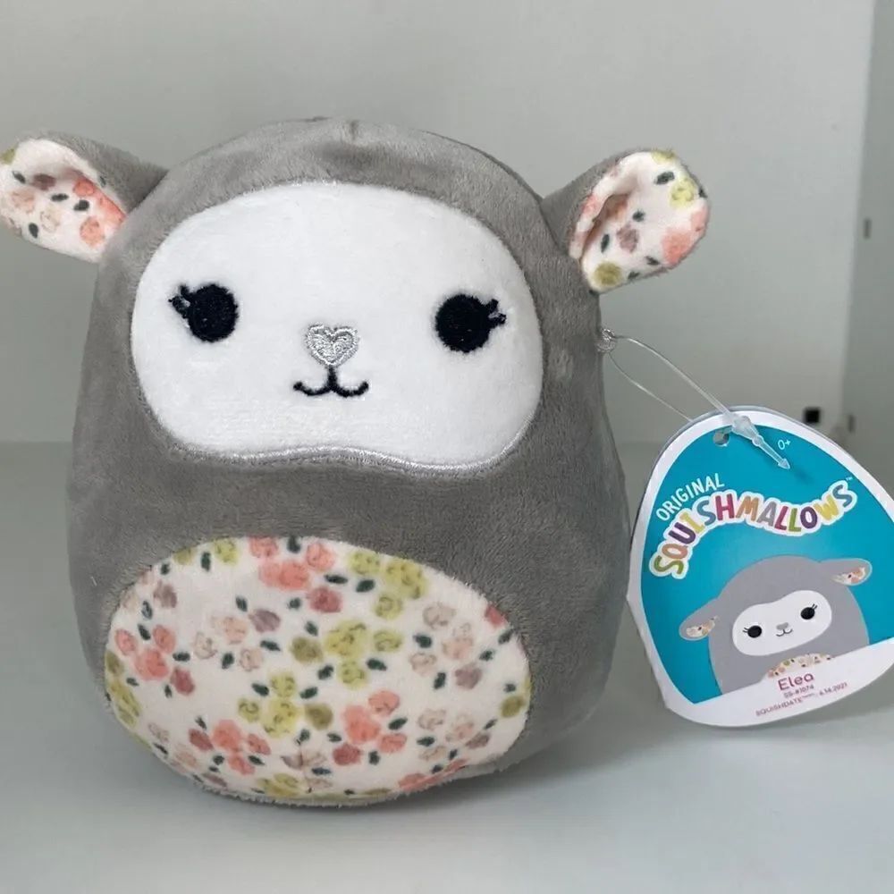 Kellytoy Mini Squishmallows 5” Elea the Grey Lamb Floral Belly - Picture 3 of 6